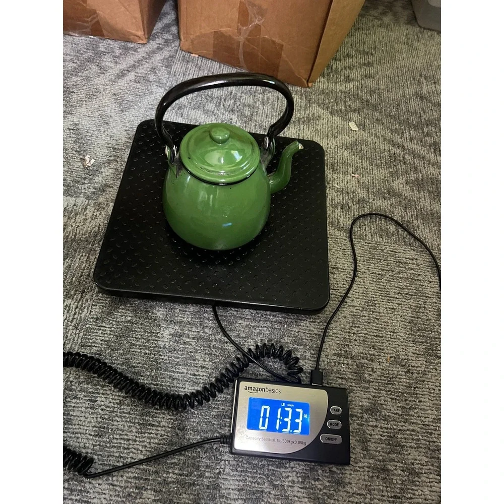 Vintage Green Enamel Teapot Made in Poland Rustic Farmhouse Decor Kettle